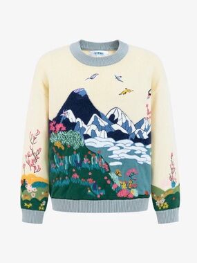 YITAI Mountain Landscape Embroidered Sweater